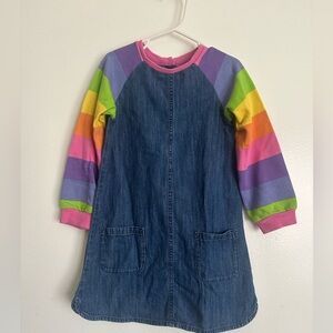 Next USA Colorful Striped Rainbow Sleeve Denim Kids Dress in size 5-6 years